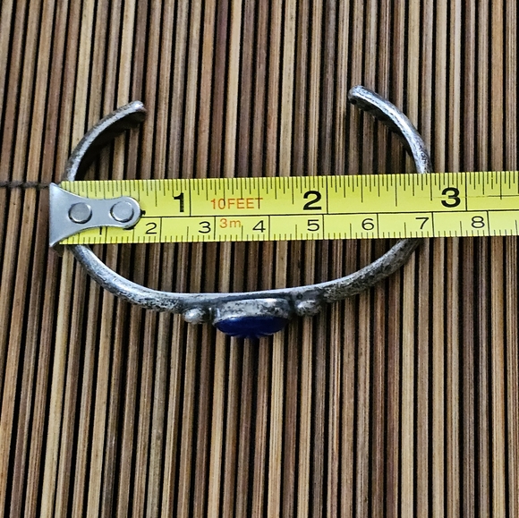 Sterling Silver Navajo Lapis Cuff Bracelet (Vintage) - Picture 9 of 12
